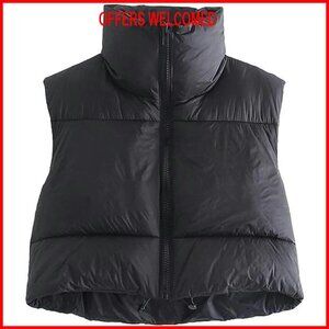 Cropped Puffer Vest Jacket High Neck Zipper Sleeveless Winter Coat